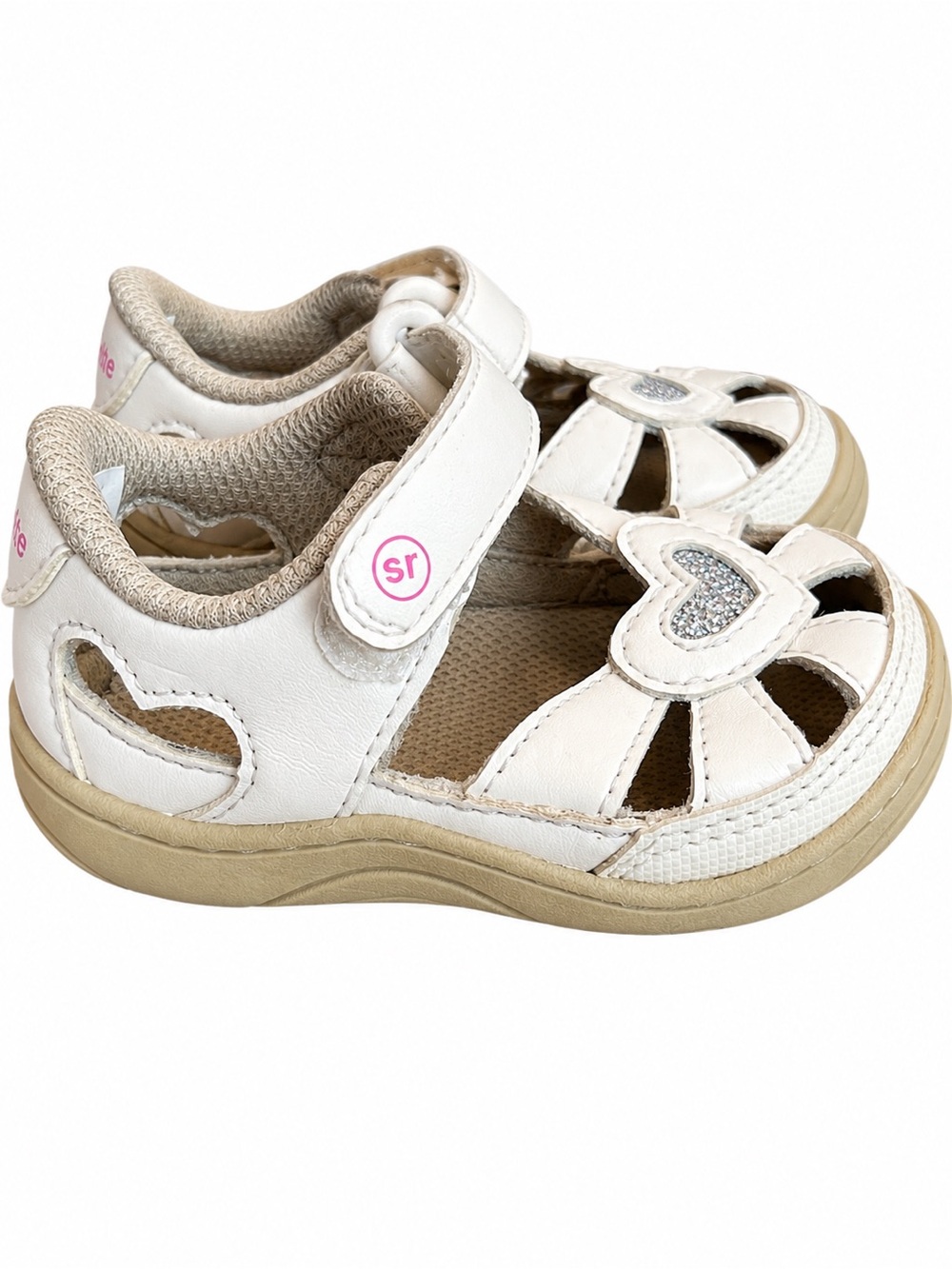 Toddler White Heart Sandals with Glitter Accent by Stride Rite